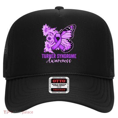 Turner Syndrome Awareness Warrior Rainbow Purple Ribbon Meaningful Gift High Crown Mesh Back Trucker Hat