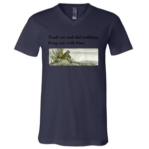 Toad Sat And Did Nothing Frog Sat With Him Apparel V-Neck T-Shirt