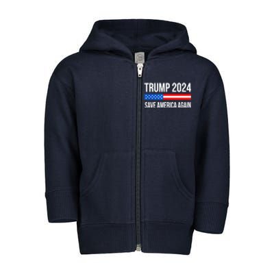 Trump Save America 2024 Toddler Zip Fleece Hoodie