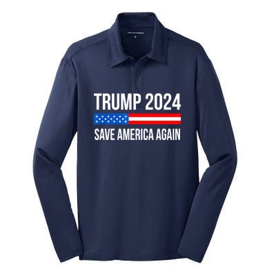 Trump Save America 2024 Silk Touch Performance Long Sleeve Polo