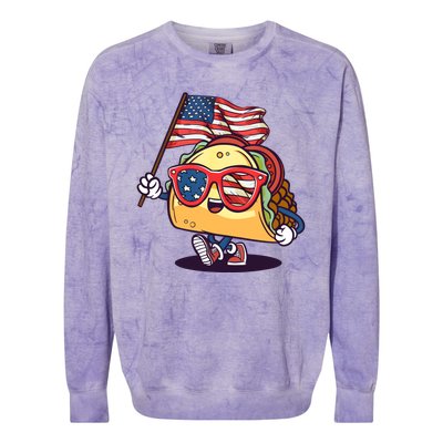 Taco Sunglasses American Flag USA Funny 4th Of July Gifts Colorblast Crewneck Sweatshirt