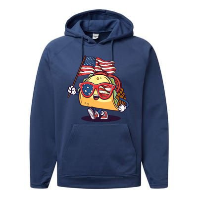 Taco Sunglasses American Flag USA Funny 4th Of July Gifts Performance Fleece Hoodie