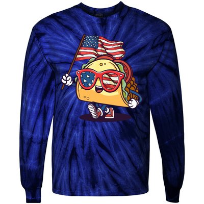 Taco Sunglasses American Flag USA Funny 4th Of July Gifts Tie-Dye Long Sleeve Shirt