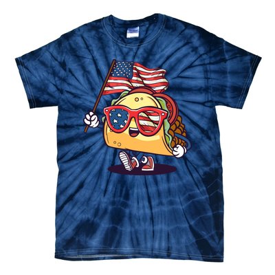 Taco Sunglasses American Flag USA Funny 4th Of July Gifts Tie-Dye T-Shirt