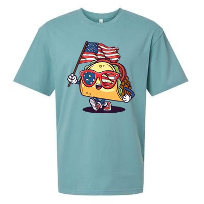 Taco Sunglasses American Flag USA Funny 4th Of July Gifts Sueded Cloud Jersey T-Shirt