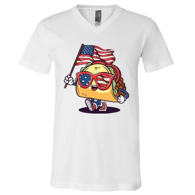 Taco Sunglasses American Flag USA Funny 4th Of July Gifts V-Neck T-Shirt