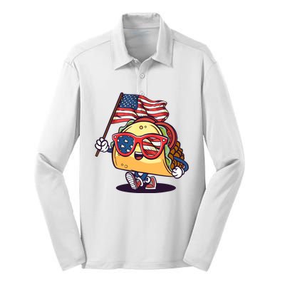 Taco Sunglasses American Flag USA Funny 4th Of July Gifts Silk Touch Performance Long Sleeve Polo