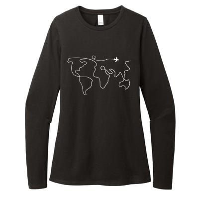 Travel Sweater Adventure Sweater World Map Travel Womens CVC Long Sleeve Shirt