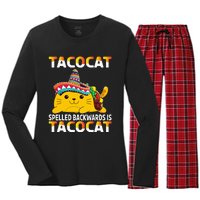 Tacocat Spelled Backward Is Tacocat Mexican party Women's Long Sleeve Flannel Pajama Set 