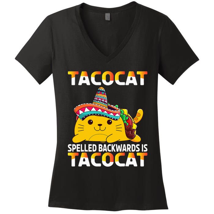 Tacocat Spelled Backward Is Tacocat Mexican party Women's V-Neck T-Shirt