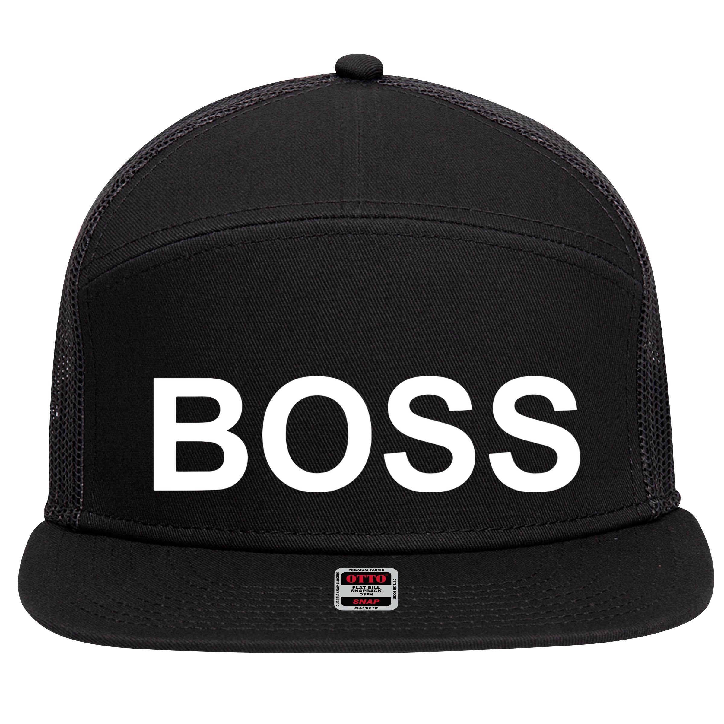 That Says Boss Text Costume Gift 7 Panel Mesh Trucker Snapback Hat