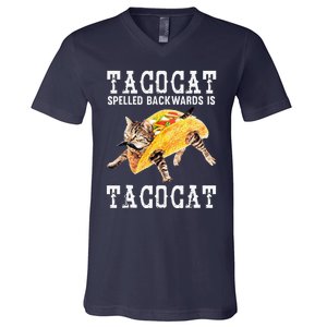 Tacocat Spelled Backward Is Taco Cat Funny Cinco De Mayo V-Neck T-Shirt