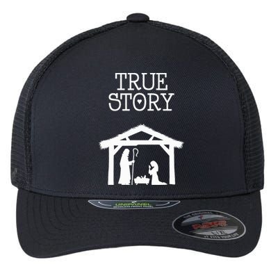 True Story Birth of Christ Nativity Manger Scene Christian  Flexfit Unipanel Trucker Cap