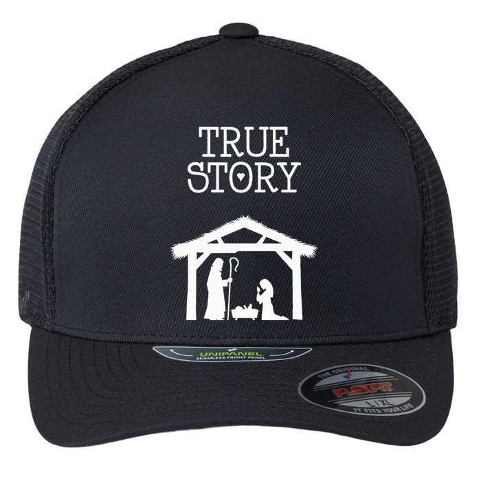 True Story Birth of Christ Nativity Manger Scene Christian  Flexfit Unipanel Trucker Cap