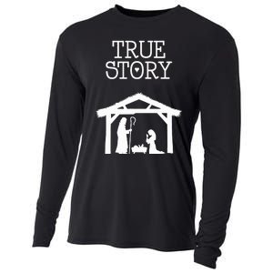 True Story Birth of Christ Nativity Manger Scene Christian  Cooling Performance Long Sleeve Crew