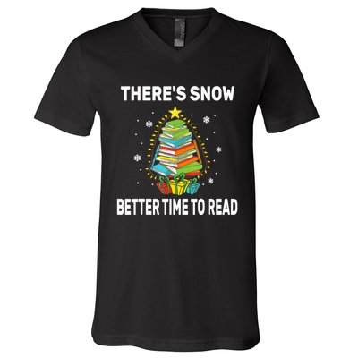 ThereS Snow Better Time To Read Funny Christmas Reader V-Neck T-Shirt