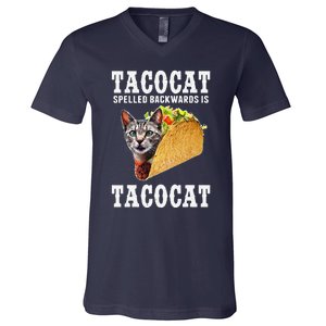 Tacocat Spelled Backwards Is Tacocat Funny Cat Gift V-Neck T-Shirt