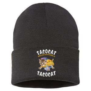 Tacocat Spelled Backward Is Tacocat Cat And Taco Lover Sustainable Knit Beanie