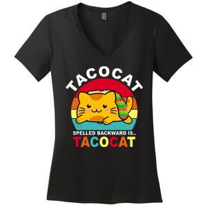 Tacocat Spelled Backward Is Tacocat Funny Women's V-Neck T-Shirt