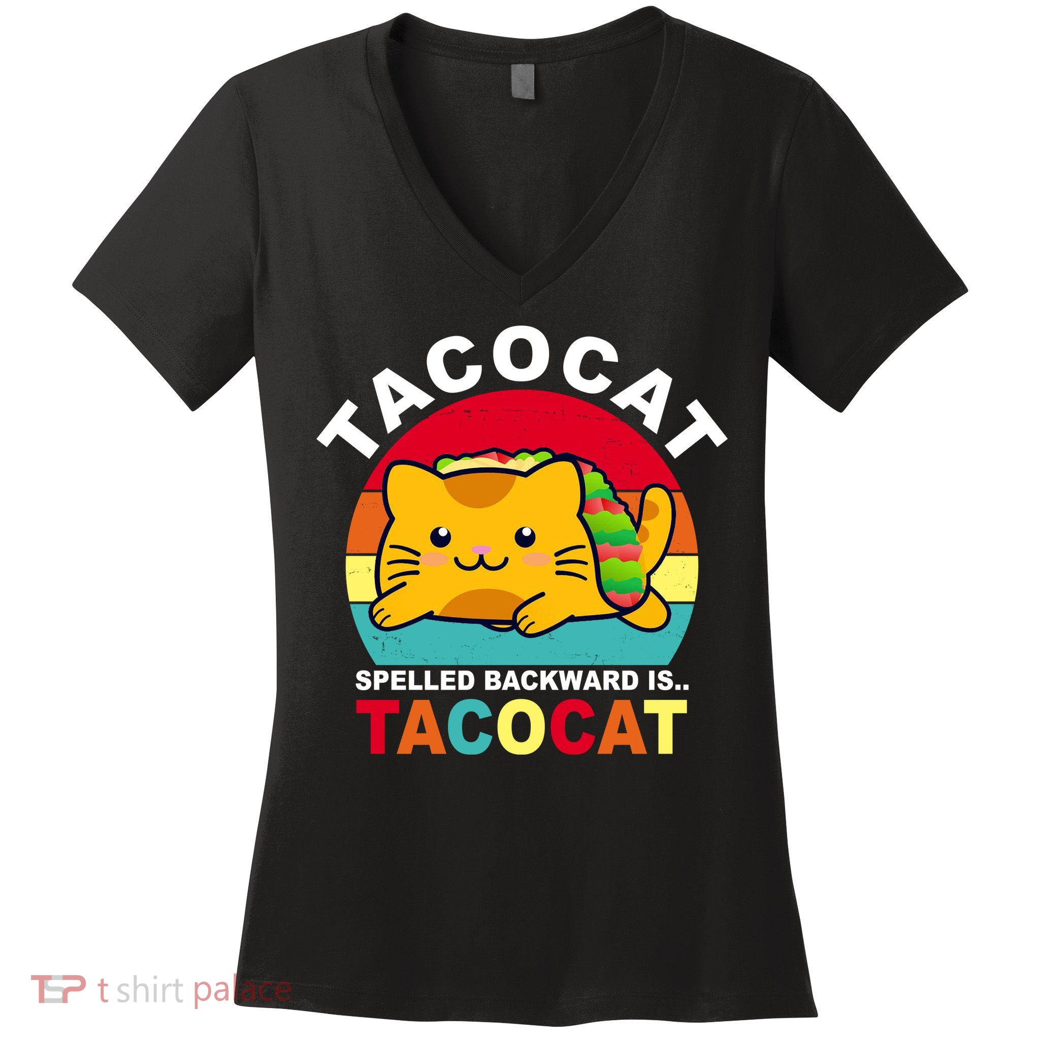 Tacocat Spelled Backward Is Tacocat Funny Women's V-Neck T-Shirt