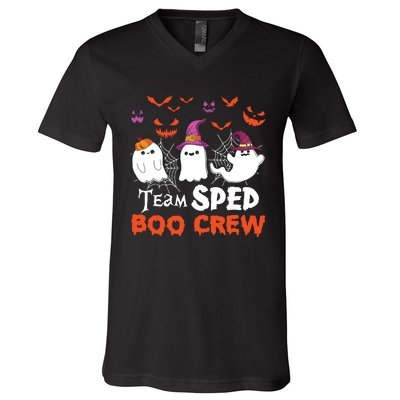 Team Sped Boo Crew Cute Ghost Halloween Costume Teacher V-Neck T-Shirt