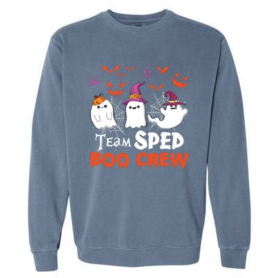 Team Sped Boo Crew Cute Ghost Halloween Costume Teacher Garment-Dyed Sweatshirt