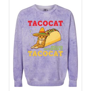 Tacocat Spelled Backwards Tacos And Cats Cinco De Mayo Colorblast Crewneck Sweatshirt