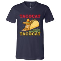 Tacocat Spelled Backwards Tacos And Cats Cinco De Mayo V-Neck T-Shirt