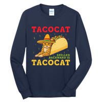 Tacocat Spelled Backwards Tacos And Cats Cinco De Mayo Tall Long Sleeve T-Shirt