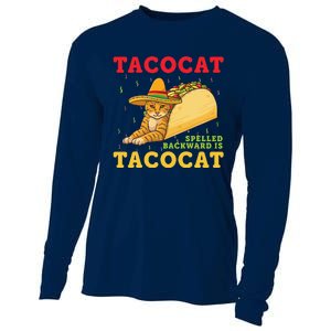 Tacocat Spelled Backwards Tacos And Cats Cinco De Mayo Cooling Performance Long Sleeve Crew