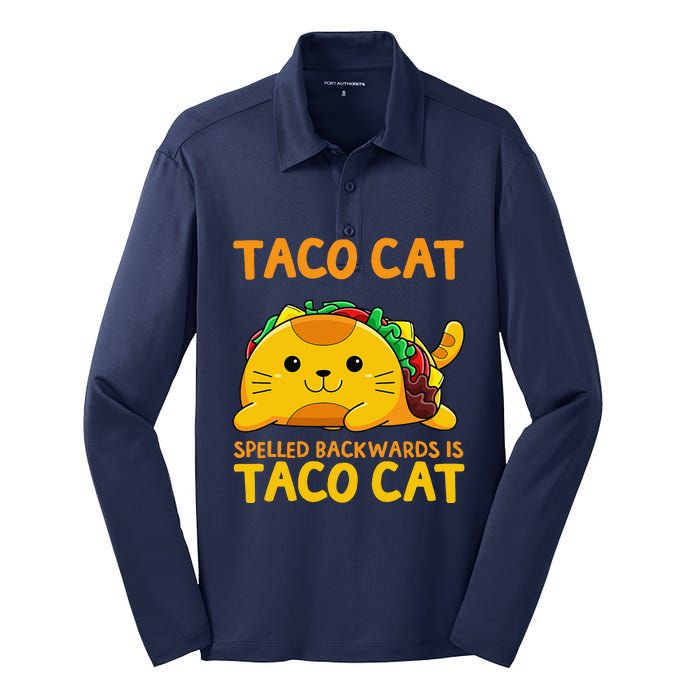 Tacocat Spelled Backwards Taco Cat Cinco De Mayo Silk Touch Performance Long Sleeve Polo