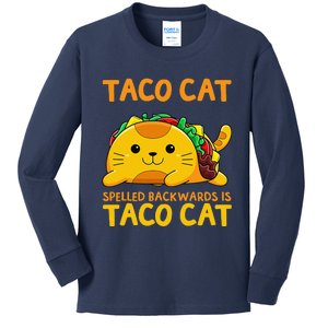 Tacocat Spelled Backwards Taco Cat Cinco De Mayo Kids Long Sleeve Shirt