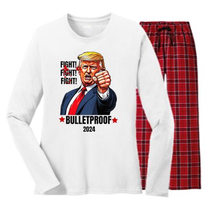 Trump Shot Bulletproof Bloody Ear Bleeding Butler Pa Trump Women's Long Sleeve Flannel Pajama Set 