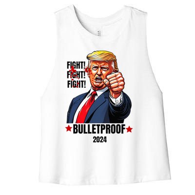 Trump Shot Bulletproof Bloody Ear Bleeding Butler Pa Trump Women's Racerback Cropped Tank