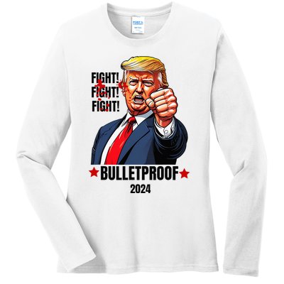 Trump Shot Bulletproof Bloody Ear Bleeding Butler Pa Trump Ladies Long Sleeve Shirt