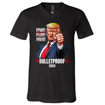 Trump Shot Bulletproof Bloody Ear Bleeding Butler Pa Trump V-Neck T-Shirt