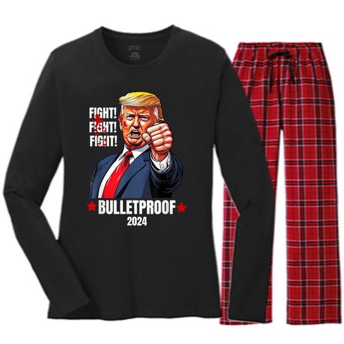 Trump Shot Bulletproof Bloody Ear Bleeding Butler Pa Trump Women's Long Sleeve Flannel Pajama Set 