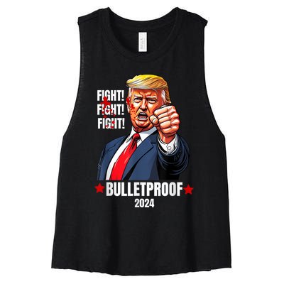 Trump Shot Bulletproof Bloody Ear Bleeding Butler Pa Trump Women's Racerback Cropped Tank