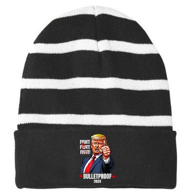 Trump Shot Bulletproof Bloody Ear Bleeding Butler Pa Trump Striped Beanie with Solid Band