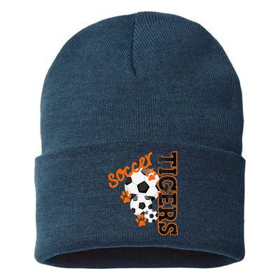 Tigers Soccer Ball Football Mascot Paw Prints Sustainable Knit Beanie