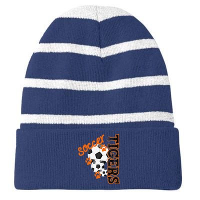 Tigers Soccer Ball Football Mascot Paw Prints Striped Beanie with Solid Band