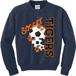 Tigers Soccer Ball Football Mascot Paw Prints Kids Sweatshirt