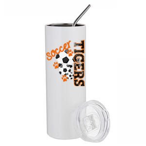 Tigers Soccer Ball Football Mascot Paw Prints Stainless Steel Tumbler