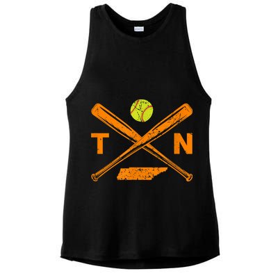 Tennessee Softball Bats & Ball Retro Style Softball Player Ladies PosiCharge Tri-Blend Wicking Tank