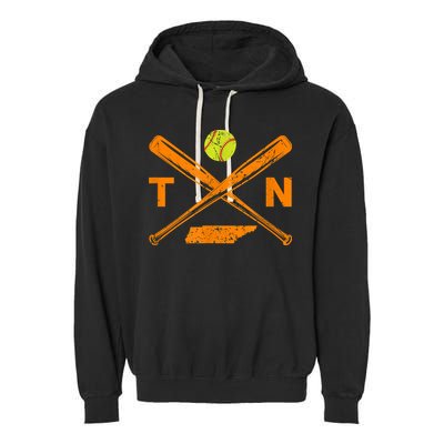Tennessee Softball Bats & Ball Retro Style Softball Player Garment-Dyed Fleece Hoodie