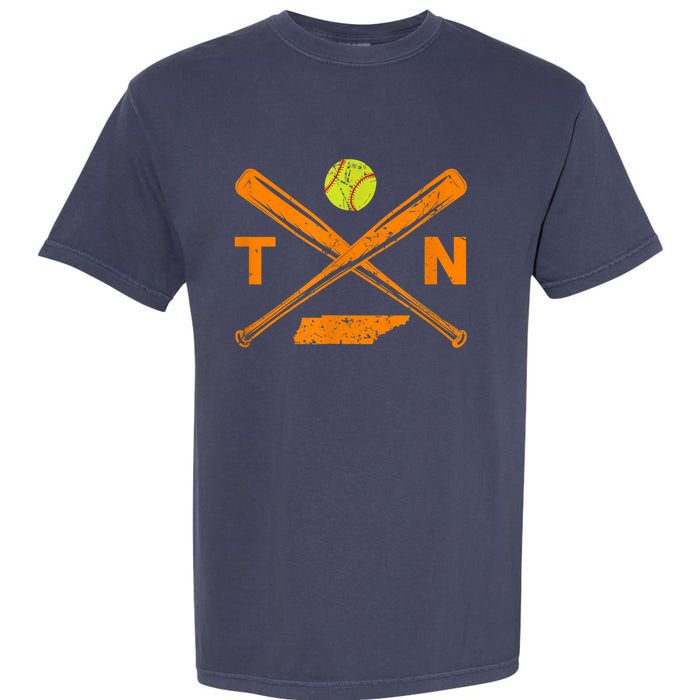 Tennessee Softball Bats & Ball Retro Style Softball Player Garment-Dyed Heavyweight T-Shirt