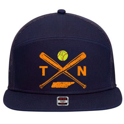 Tennessee Softball Bats & Ball Retro Style Softball Player 7 Panel Mesh Trucker Snapback Hat