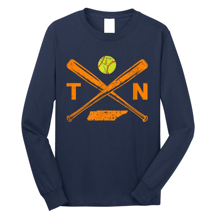 Tennessee Softball Bats & Ball Retro Style Softball Player Long Sleeve Shirt