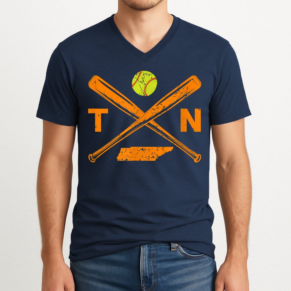 Tennessee Softball Bats & Ball Retro Style Softball Player V-Neck T-Shirt