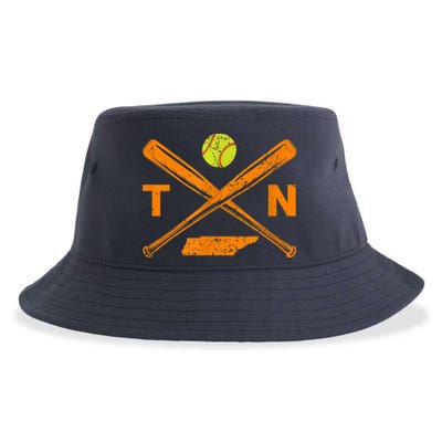 Tennessee Softball Bats & Ball Retro Style Softball Player Sustainable Bucket Hat